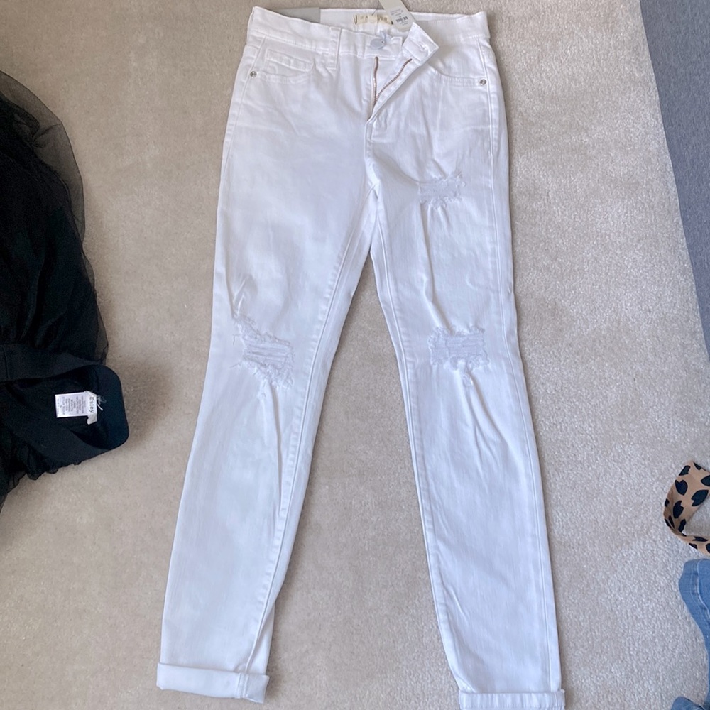 White mid rise skinny jeans
